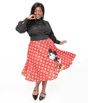 Disney Mickey & Friends Collection by Unique Vintage Plus Size Red & White Polka Dot Mickey Mouse Vivien Swing Skirt Comfortable Travel Wear