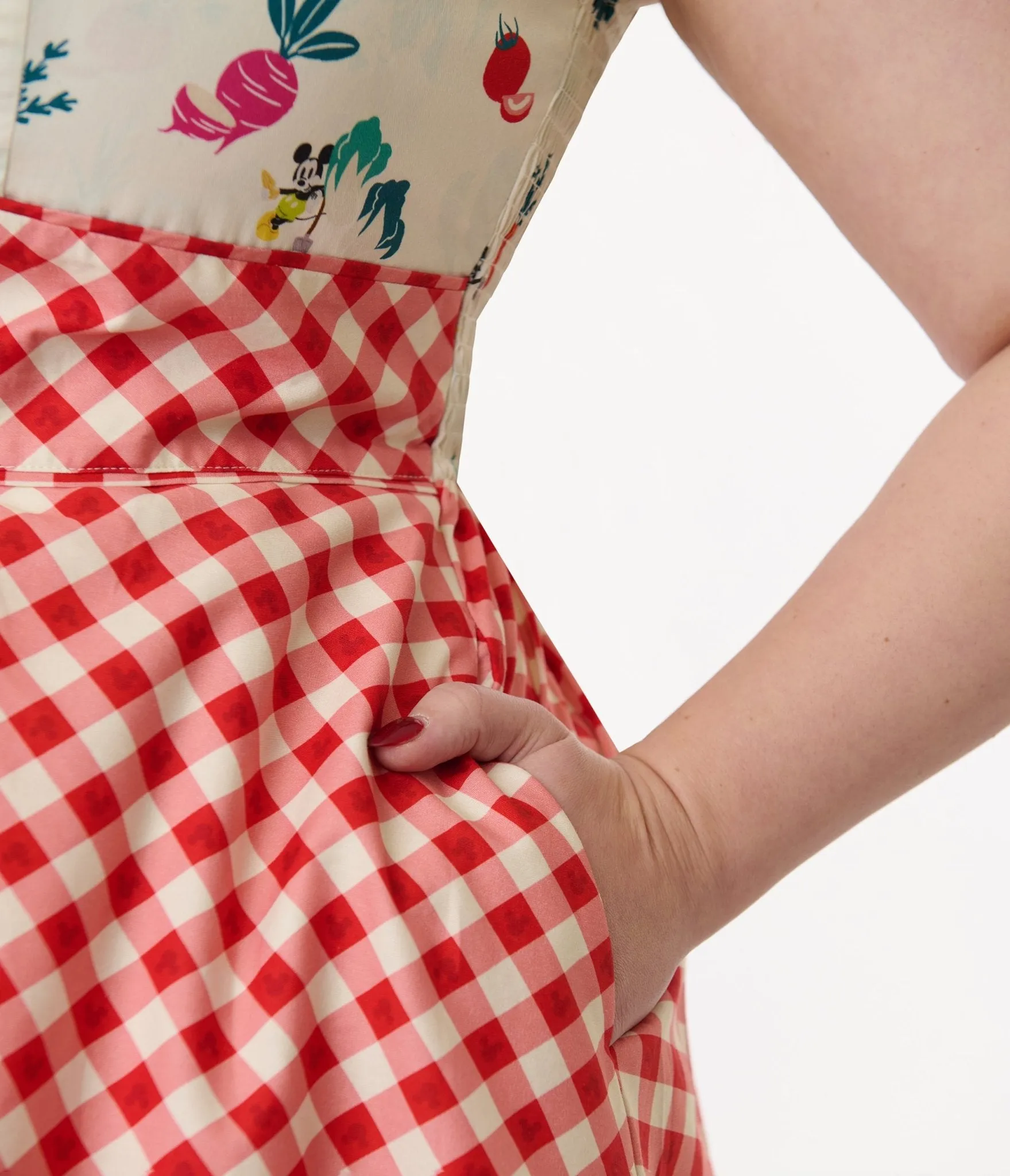 Disney Mickey & Friends Collection by Unique Vintage Plus Size Red Gingham Mickey Farm Print Swing Dress Casual Everyday Look