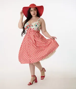 Disney Mickey & Friends Collection by Unique Vintage Plus Size Red Gingham Mickey Farm Print Swing Dress Casual Everyday Look