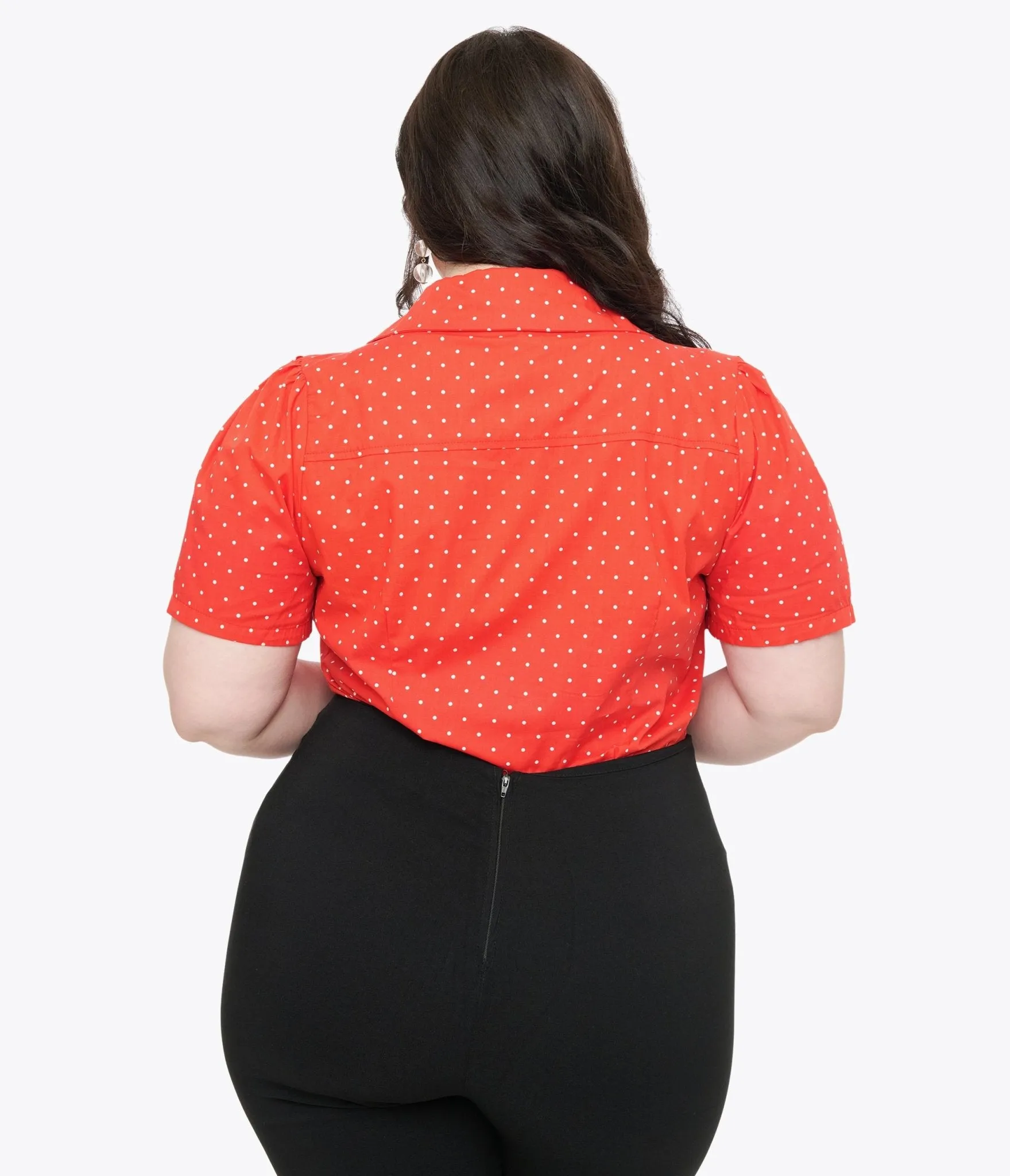 Disney Mickey & Friends Collection by Unique Vintage Plus Size Red Pin Dot Mickey Mouse Silhouette Cotton Blouse Easy Date Night
