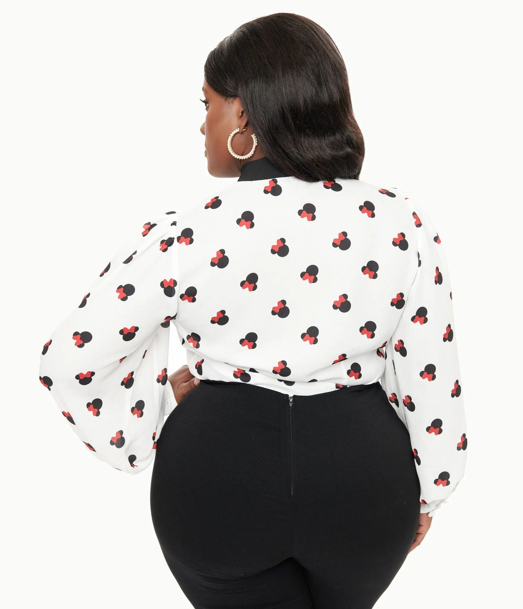 Disney Mickey & Friends Collection by Unique Vintage Plus Size White Minnie Mouse Stamp Print Gwen Blouse Easy Date Night