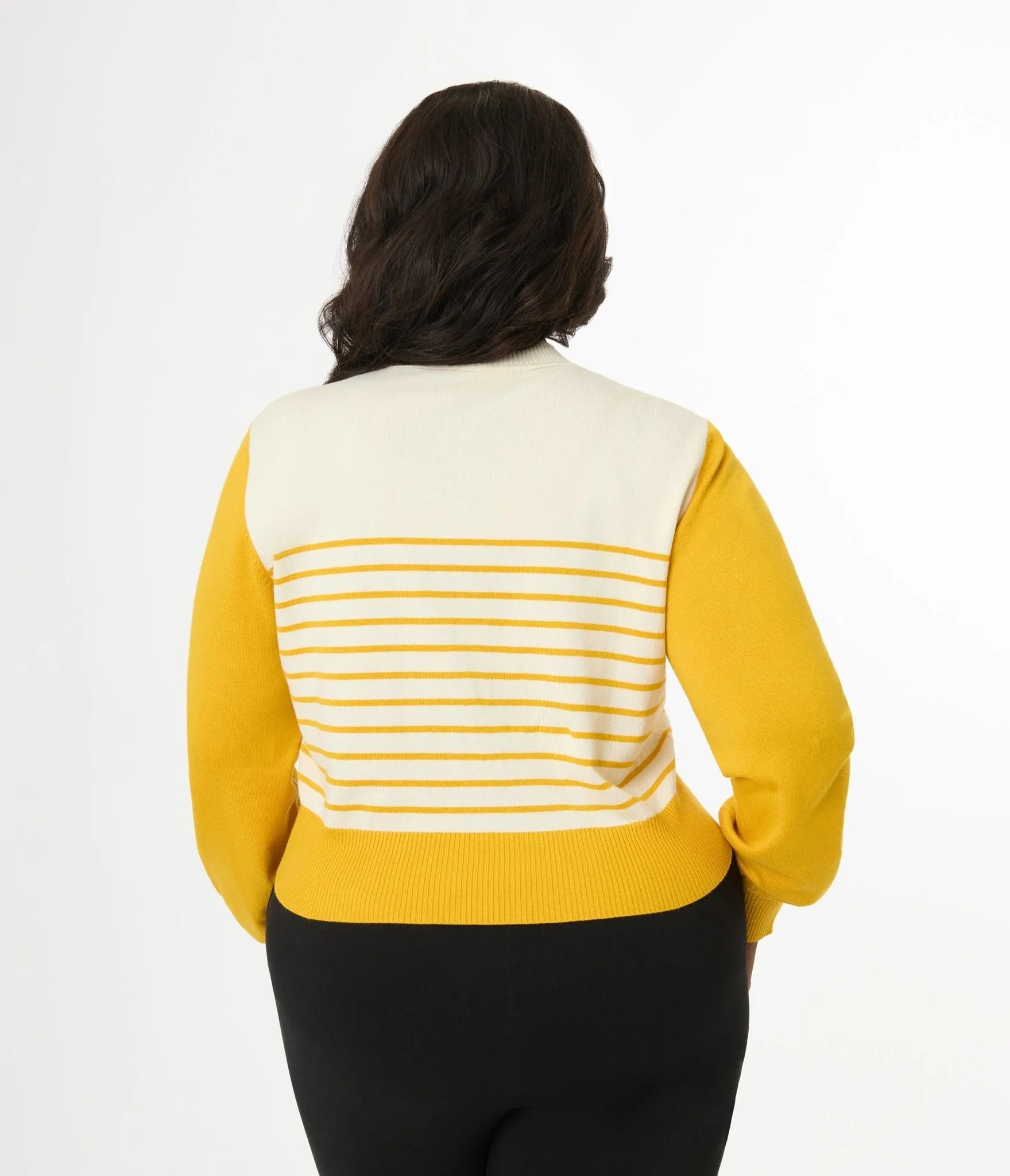 Disney Mickey & Friends Collection by Unique Vintage Plus Size Yellow Stripe Mickey Embroidery Cardigan Easy Date Night