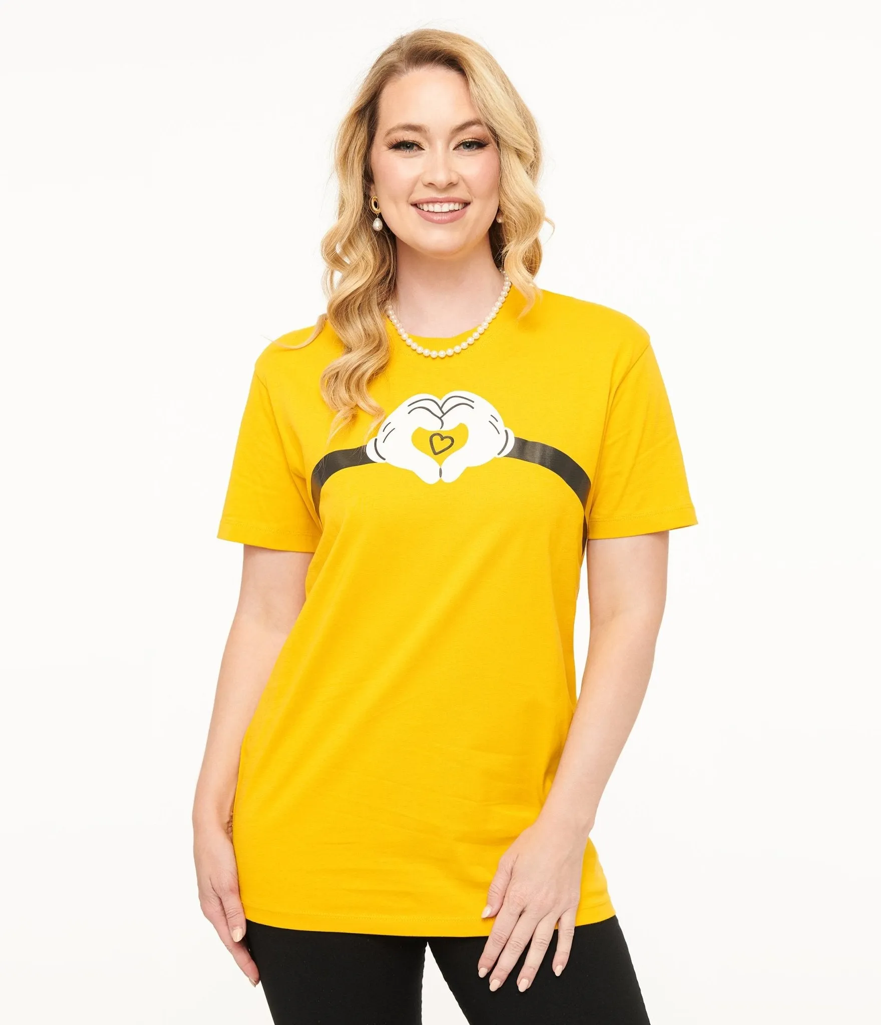 Disney Mickey & Friends Collection by Unique Vintage Yellow Mickey Mouse Heart Unisex Graphic Tee Easy Date Night