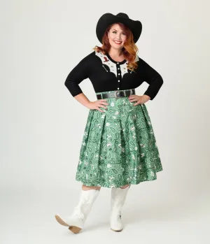 Disney Pixar Toy Story Collection by Unique Vintage Plus Size Sage Green Woody & Jessie Bandana Print Midi Skirt Comfortable Travel Wear