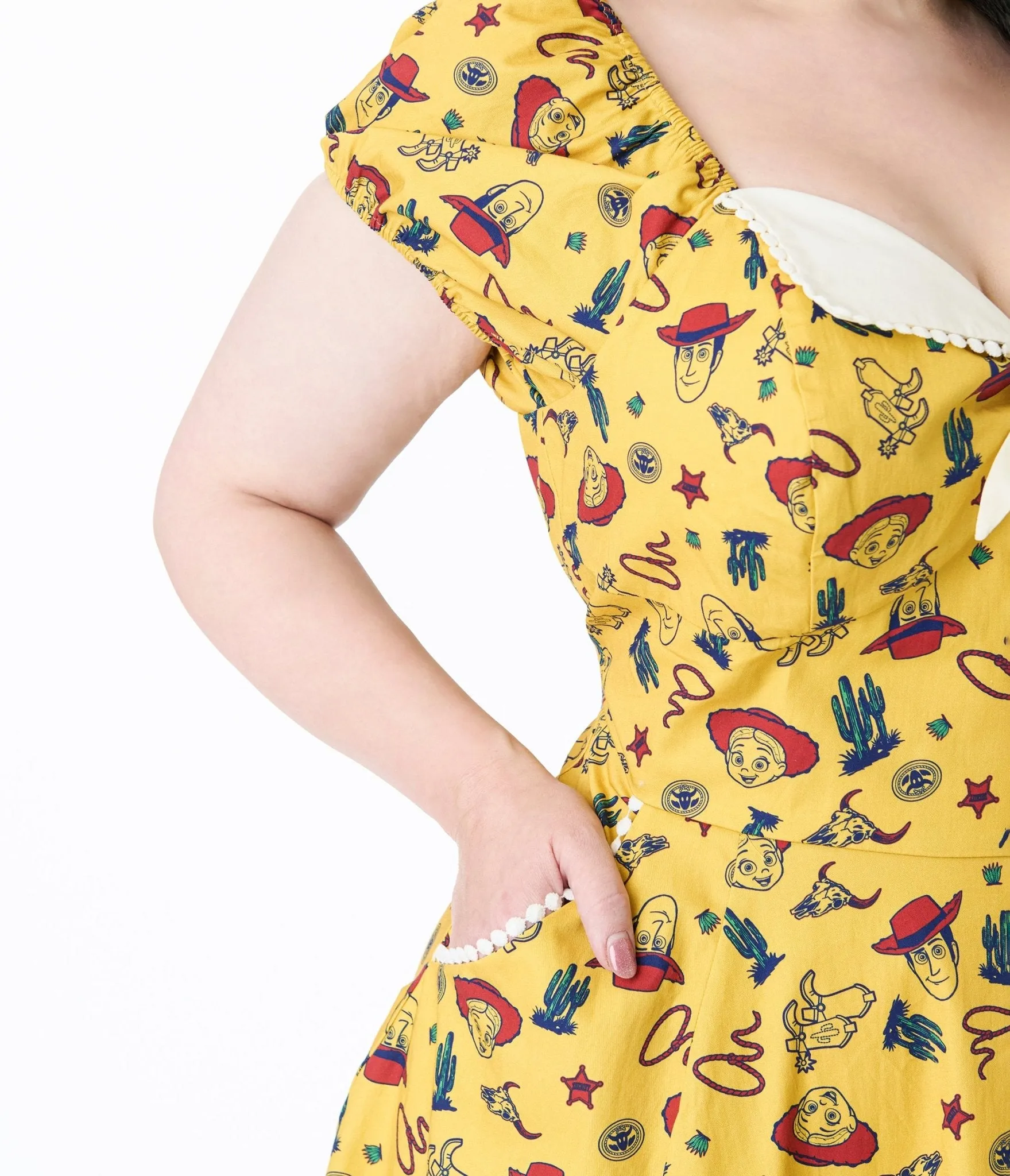 Disney Pixar Toy Story Collection by Unique Vintage Plus Size Yellow Woody & Jessie All Over Print Swing Dress Casual Everyday Look