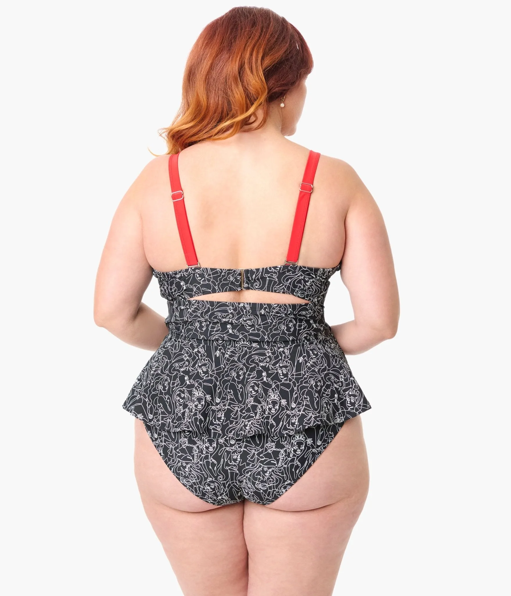 Disney Princess Collection by Unique Vintage Plus Size Black & White Princess Print Swim Bottoms Beach Vacation Ready