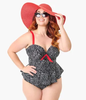 Disney Princess Collection by Unique Vintage Plus Size Black & White Princess Print Swim Bottoms Beach Vacation Ready