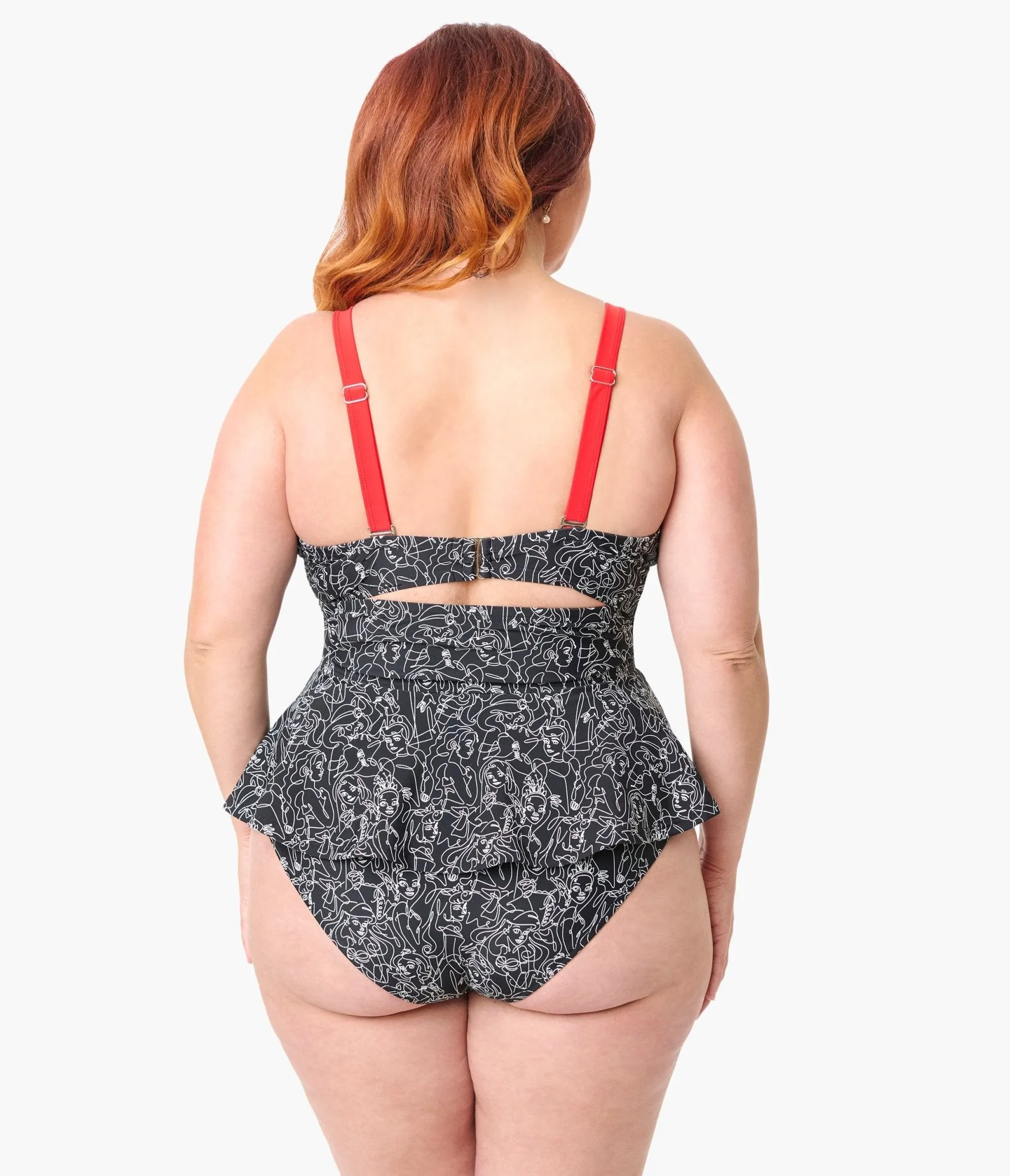 Disney Princess Collection by Unique Vintage Plus Size Black & White Princess Print Tankini Swim Top Beach Vacation Ready
