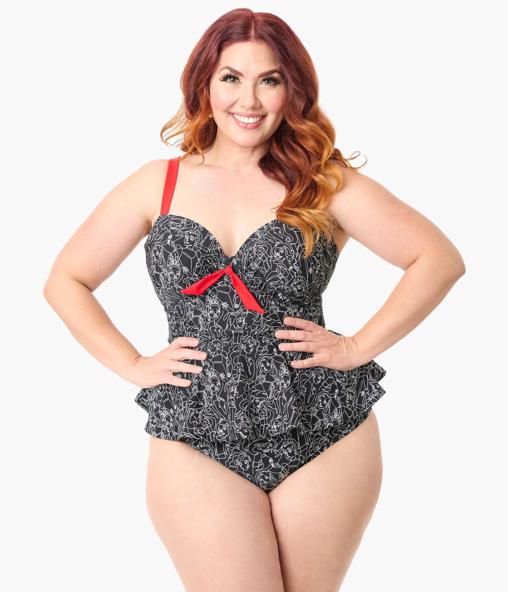 Disney Princess Collection by Unique Vintage Plus Size Black & White Princess Print Tankini Swim Top Beach Vacation Ready