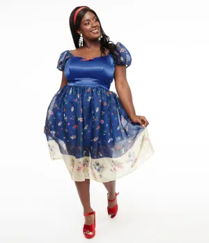 Disney Princess collection by Unique Vintage Plus Size Blue Snow White Print Sweetheart Dress Casual Everyday Look