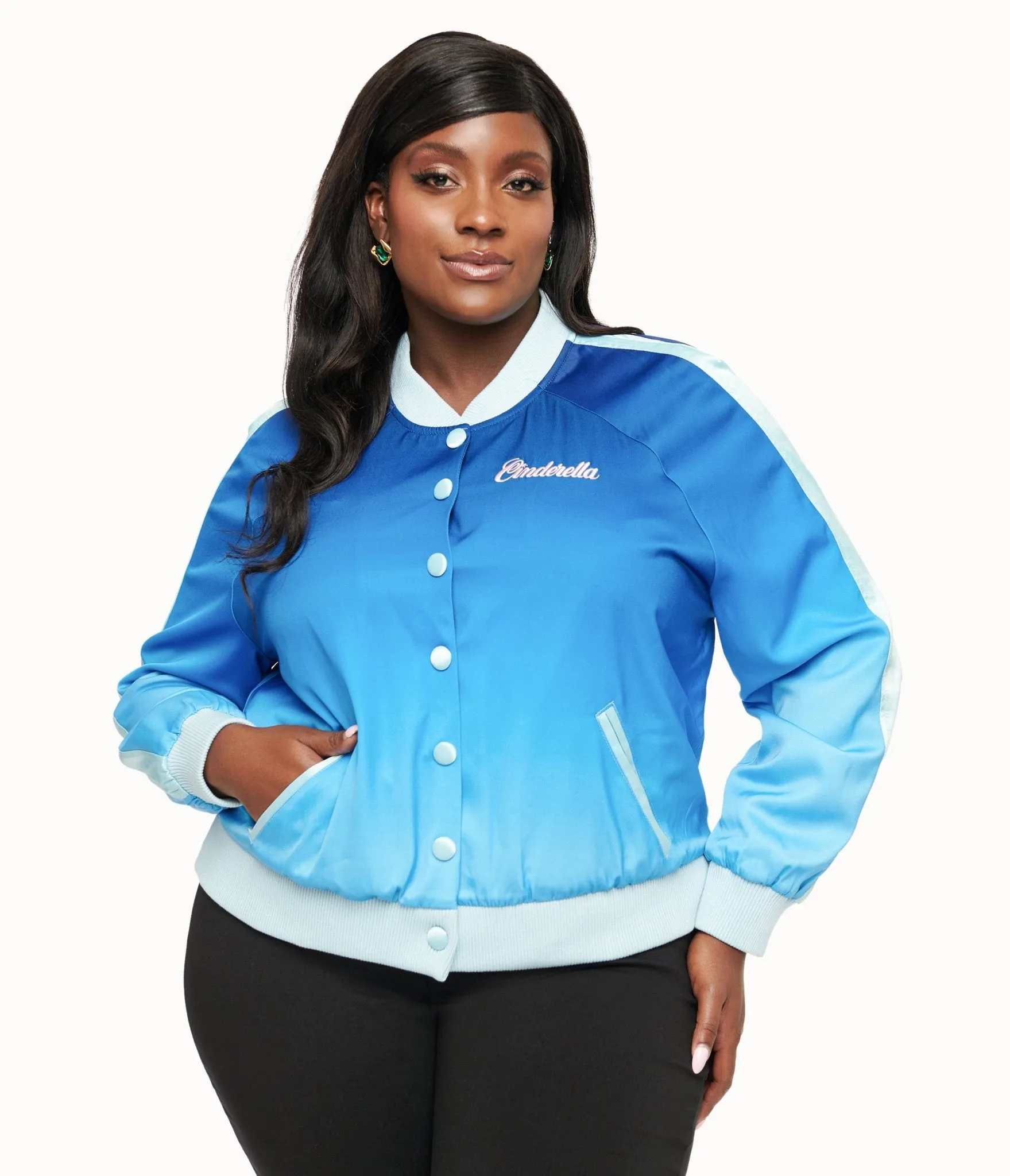 Disney Princess collection by Unique Vintage Plus Size Cinderella Blue Ombre Long Sleeve Bomber Jacket Easy Date Night