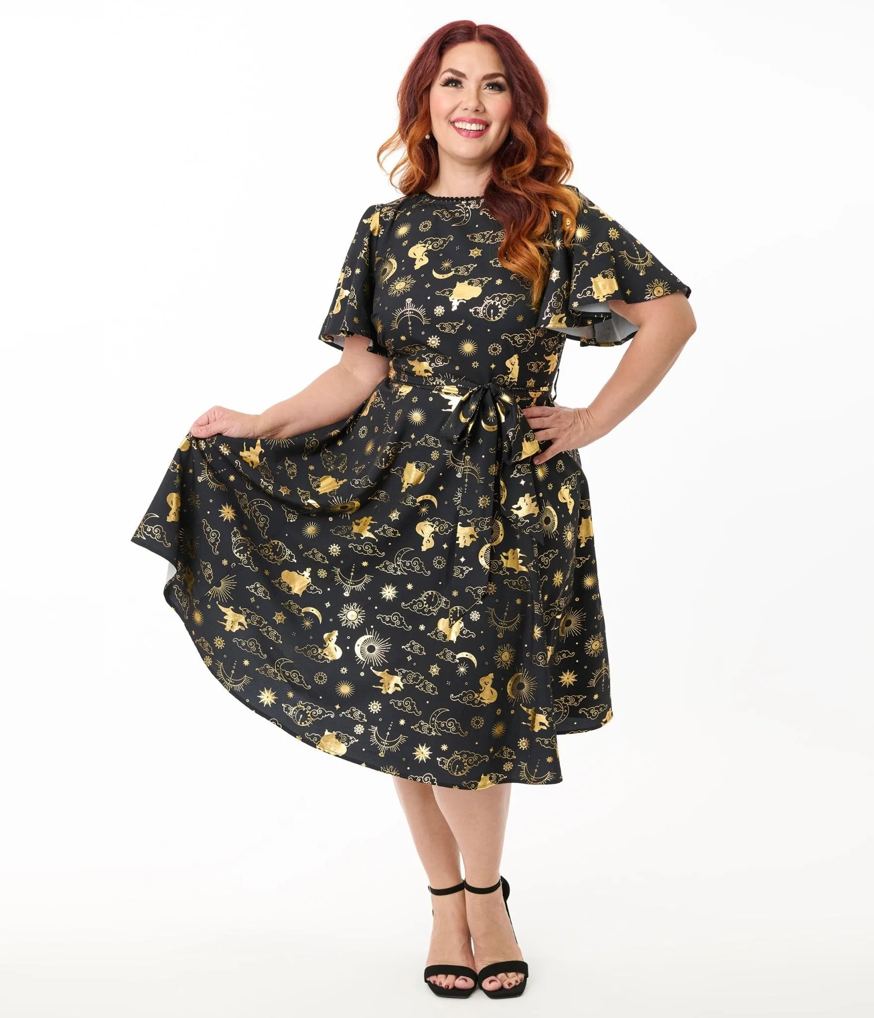 Disney Princess Collection by Unique Vintage Plus Size Gold Princess Celestial Swing Dress Casual Everyday Look