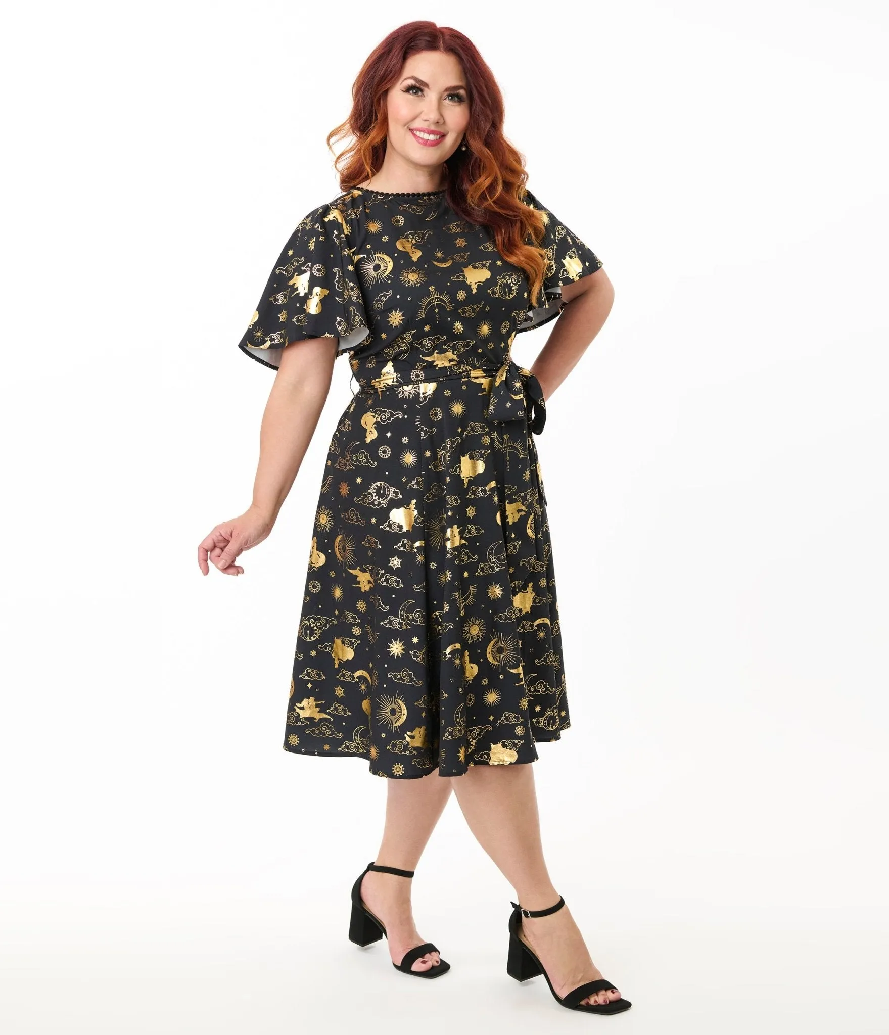 Disney Princess Collection by Unique Vintage Plus Size Gold Princess Celestial Swing Dress Casual Everyday Look