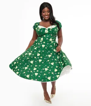 Disney Princess collection by Unique Vintage Plus Size Green Princess Tiana All Over Print Swing Dress Casual Everyday Look