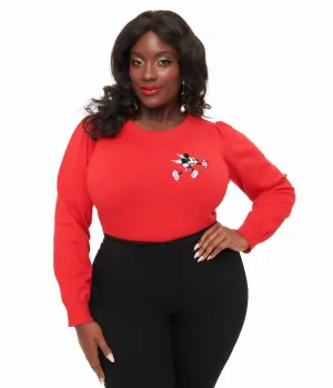 Disney Valentine Collection by Unique Vintage Plus Size Red Cupid Mickey Embroidered Sweater Easy Date Night