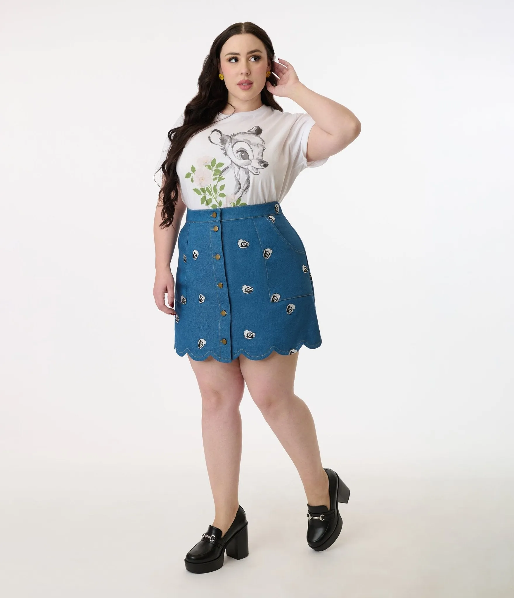 Disney's Bambi Collection by Smak Parlour Plus Size Flower Denim Mini Skirt Comfortable Travel Wear