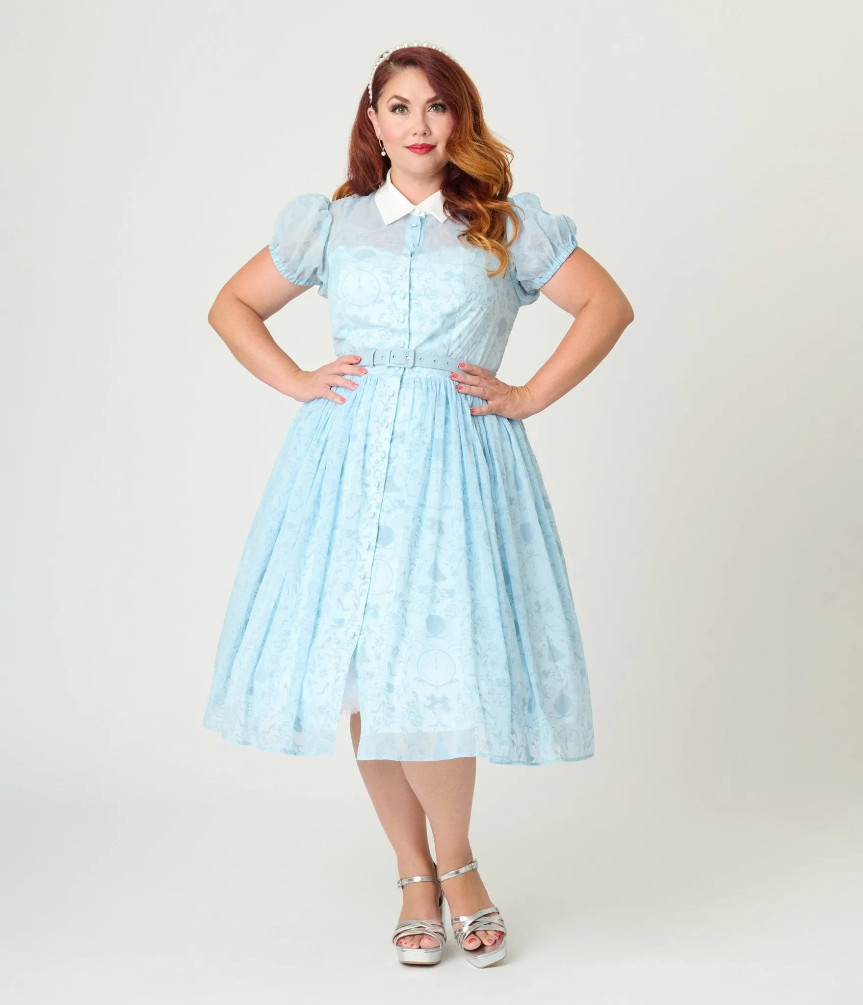 Disney's Cinderella Collection by Unique Vintage Plus Size Cinderella The Clock Strikes Midnight Blue Swing Dress Casual Everyday Look