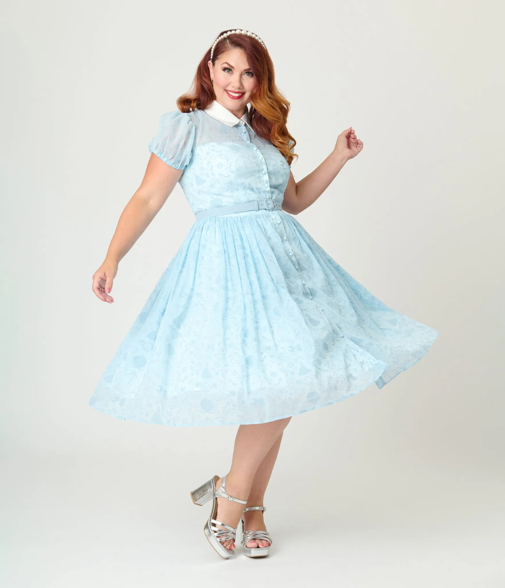 Disney's Cinderella Collection by Unique Vintage Plus Size Cinderella The Clock Strikes Midnight Blue Swing Dress Casual Everyday Look