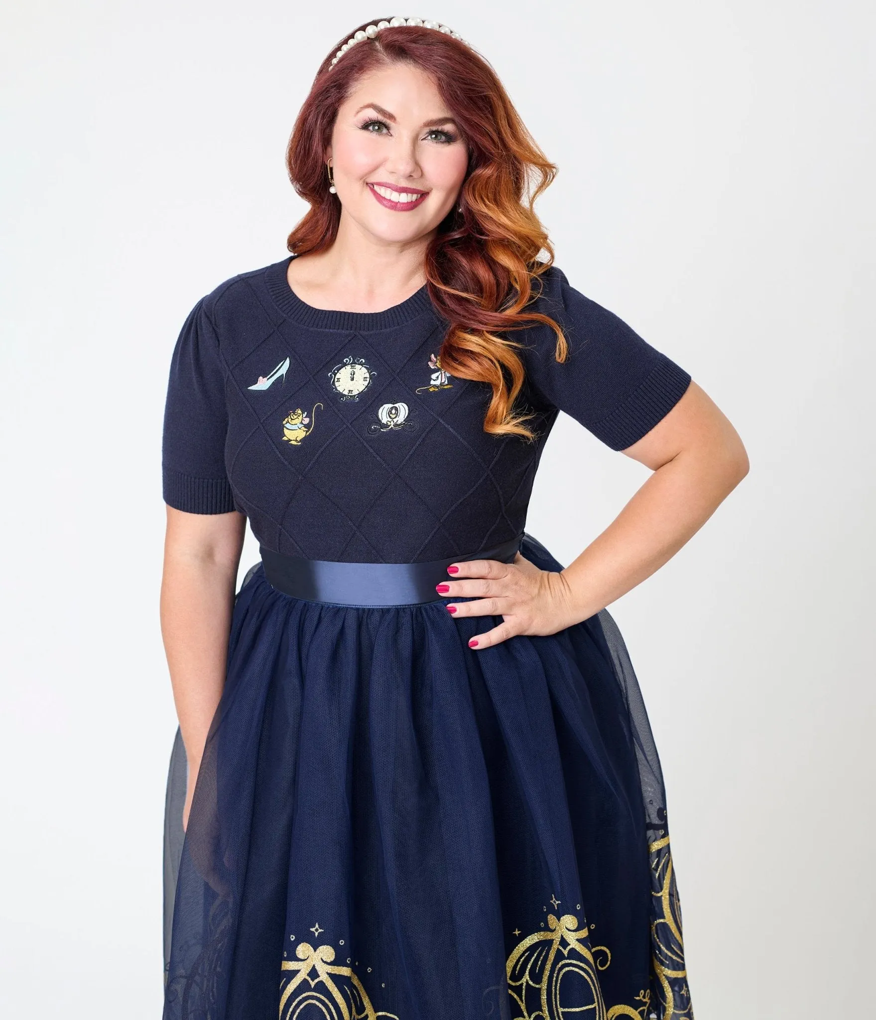 Disney's Cinderella Collection by Unique Vintage Plus Size Navy Cinderella Icons Sweater Easy Date Night