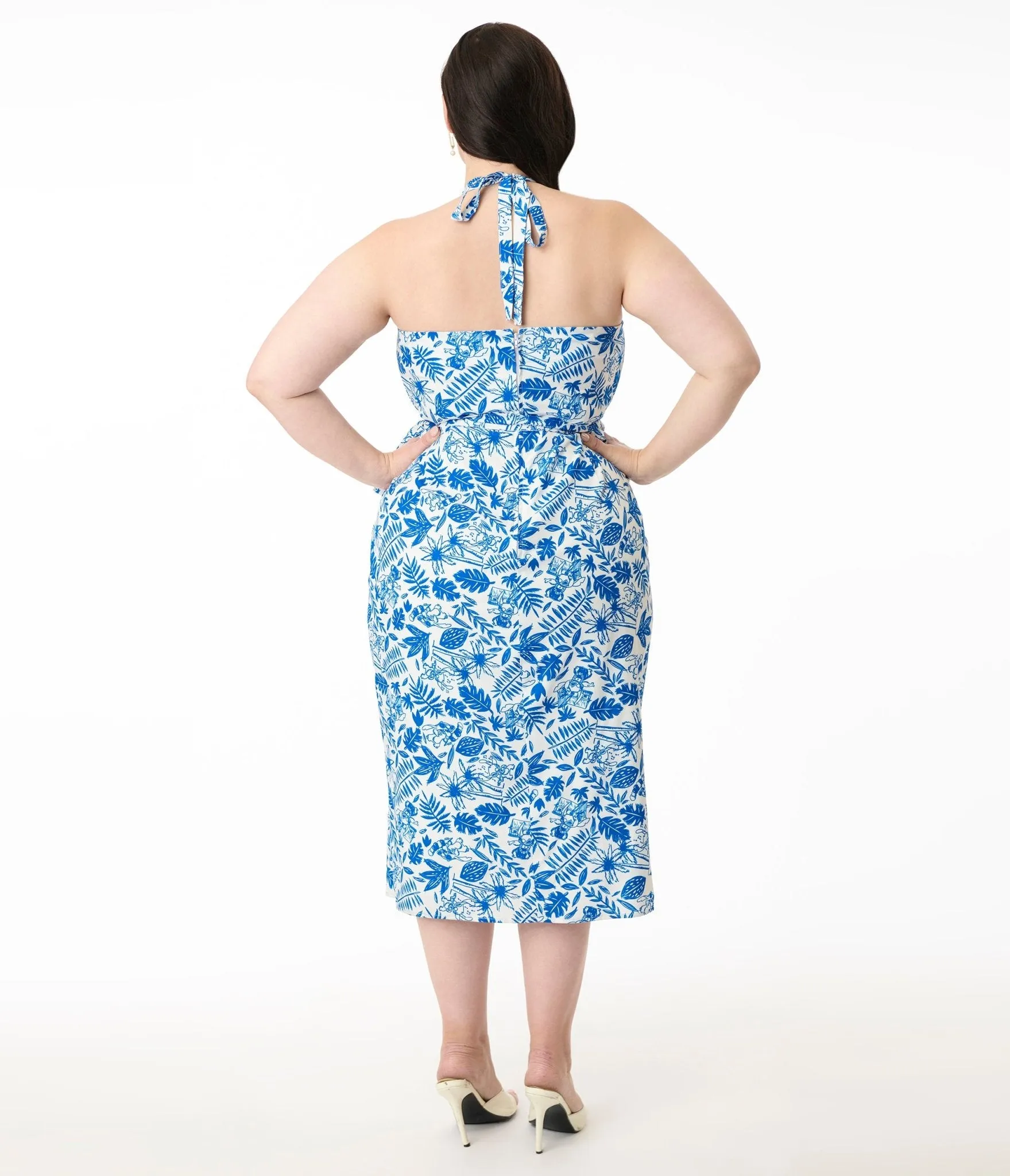 Disney's Lilo & Stitch Collection by Unique Vintage Plus Size Blue Stitch Print Sarong Dress Casual Everyday Look