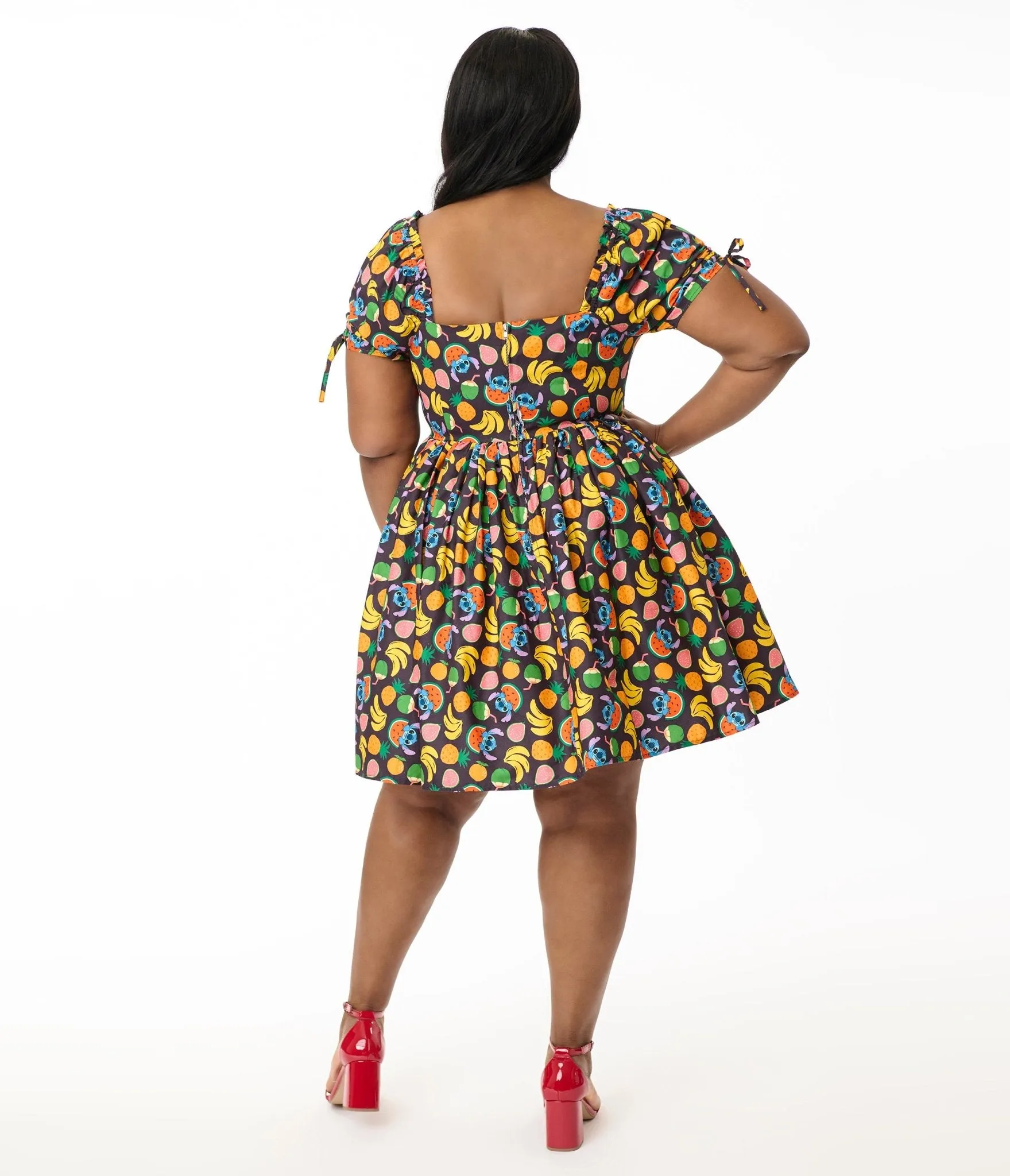 Disney's Lilo & Stitch Collection by Unique Vintage Plus Size Stitch & Fruit Print Swing Dress Casual Everyday Look