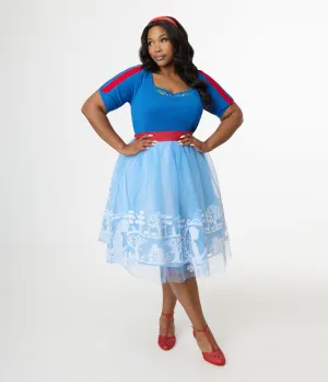 Disney's Snow White Collection by Unique Vintage Plus Size Baby Blue Flocked Tulle Ballerina Skirt Comfortable Travel Wear
