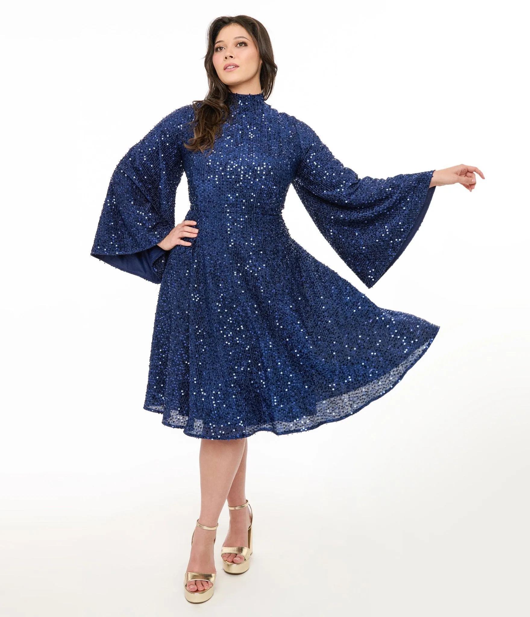 Disney's Snow White Collection by Unique Vintage Plus Size Evil Queen Sequin Mock Neck Swing Dress Casual Everyday Look