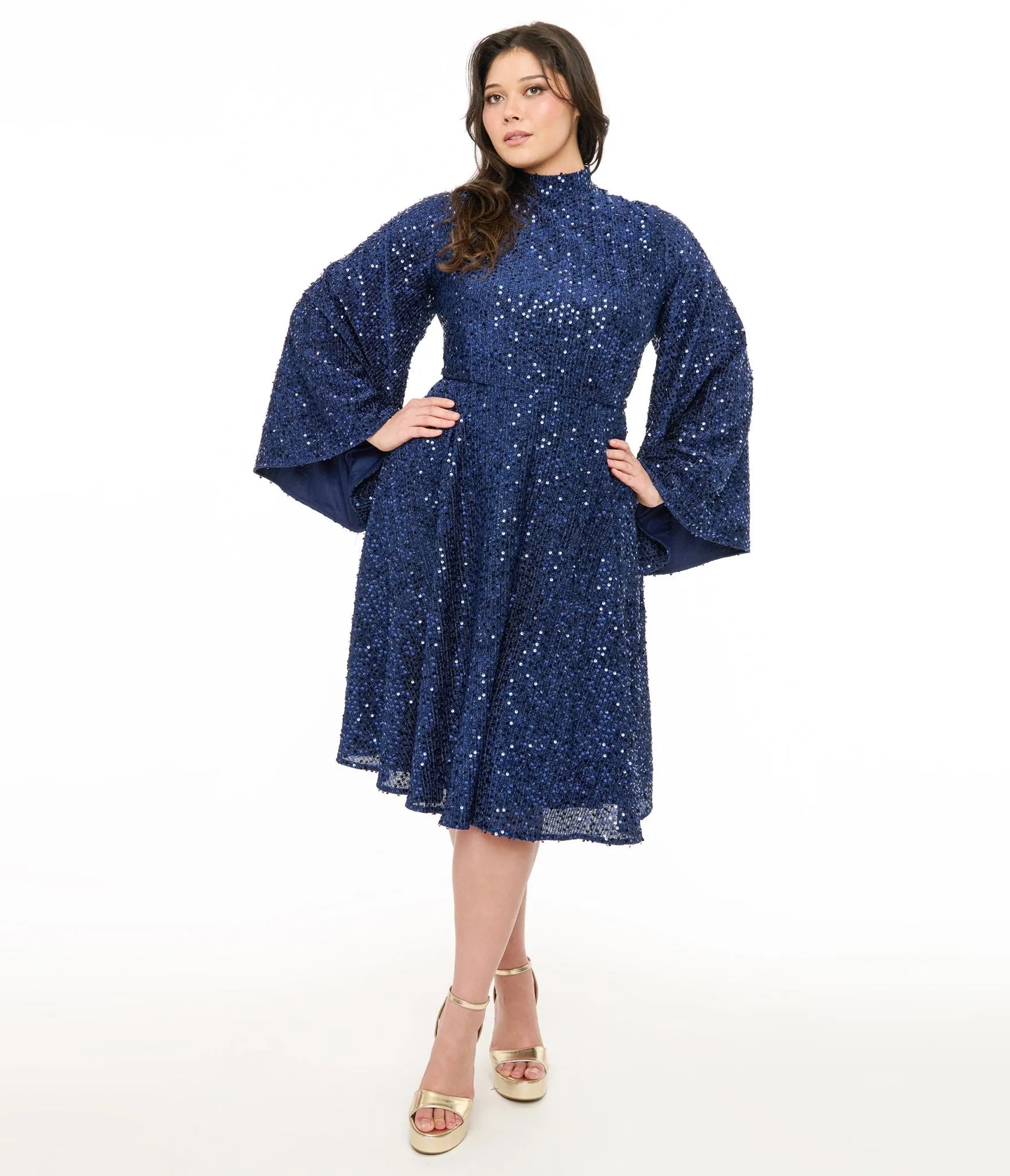 Disney's Snow White Collection by Unique Vintage Plus Size Evil Queen Sequin Mock Neck Swing Dress Casual Everyday Look