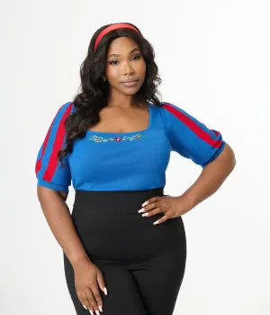 Disney's Snow White Collection by Unique Vintage Plus Size Royal Blue & Red Short Sleeve Sweater Easy Date Night
