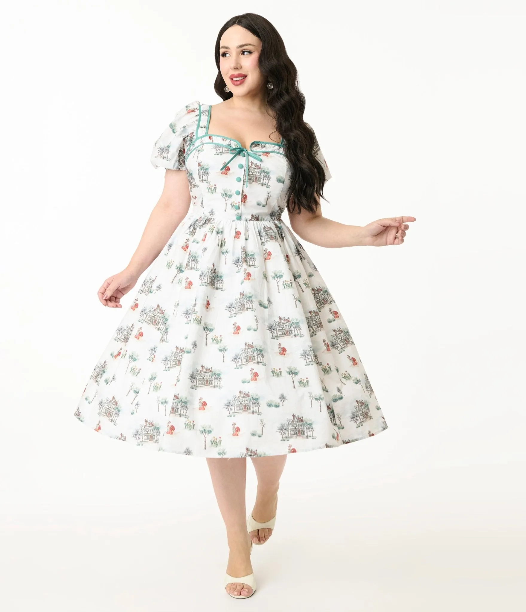 Disney's The Lady & The Tramp Collection by Unique Vintage Plus Size Lady & Tramp Button Front Swing Dress Casual Everyday Look