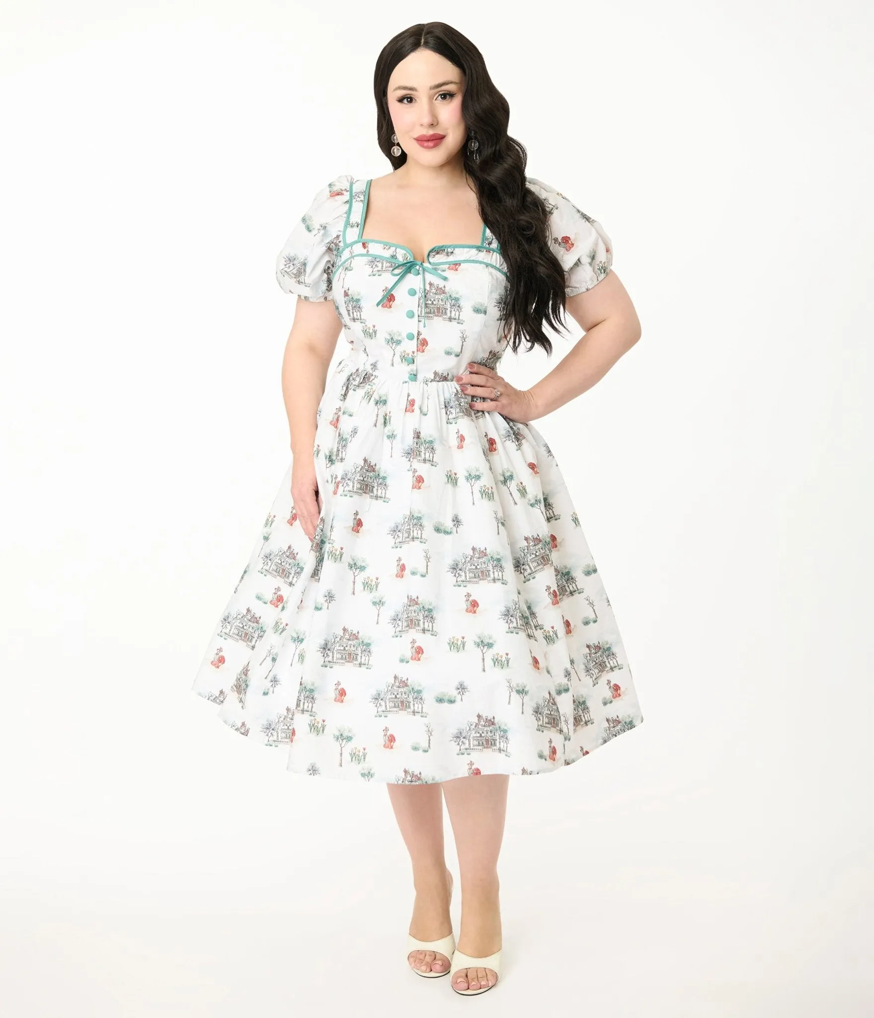 Disney's The Lady & The Tramp Collection by Unique Vintage Plus Size Lady & Tramp Button Front Swing Dress Casual Everyday Look