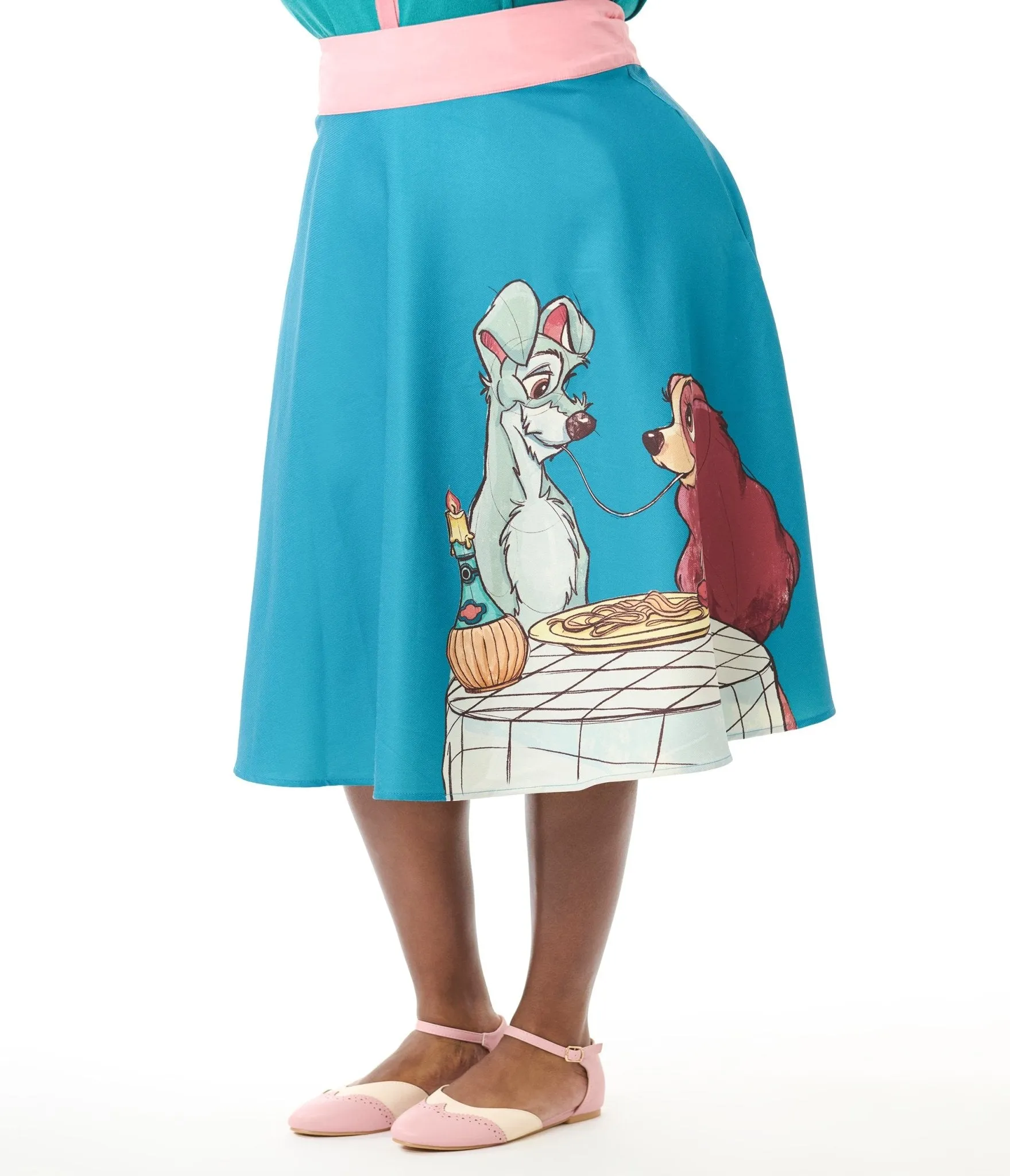 Disney's The Lady & The Tramp Collection by Unique Vintage Plus Size Teal Bella Notte Swing Skirt Comfortable Travel Wear