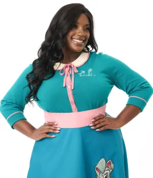 Disney's The Lady & The Tramp Collection by Unique Vintage Plus Size Teal Embroidered Cardigan Easy Date Night