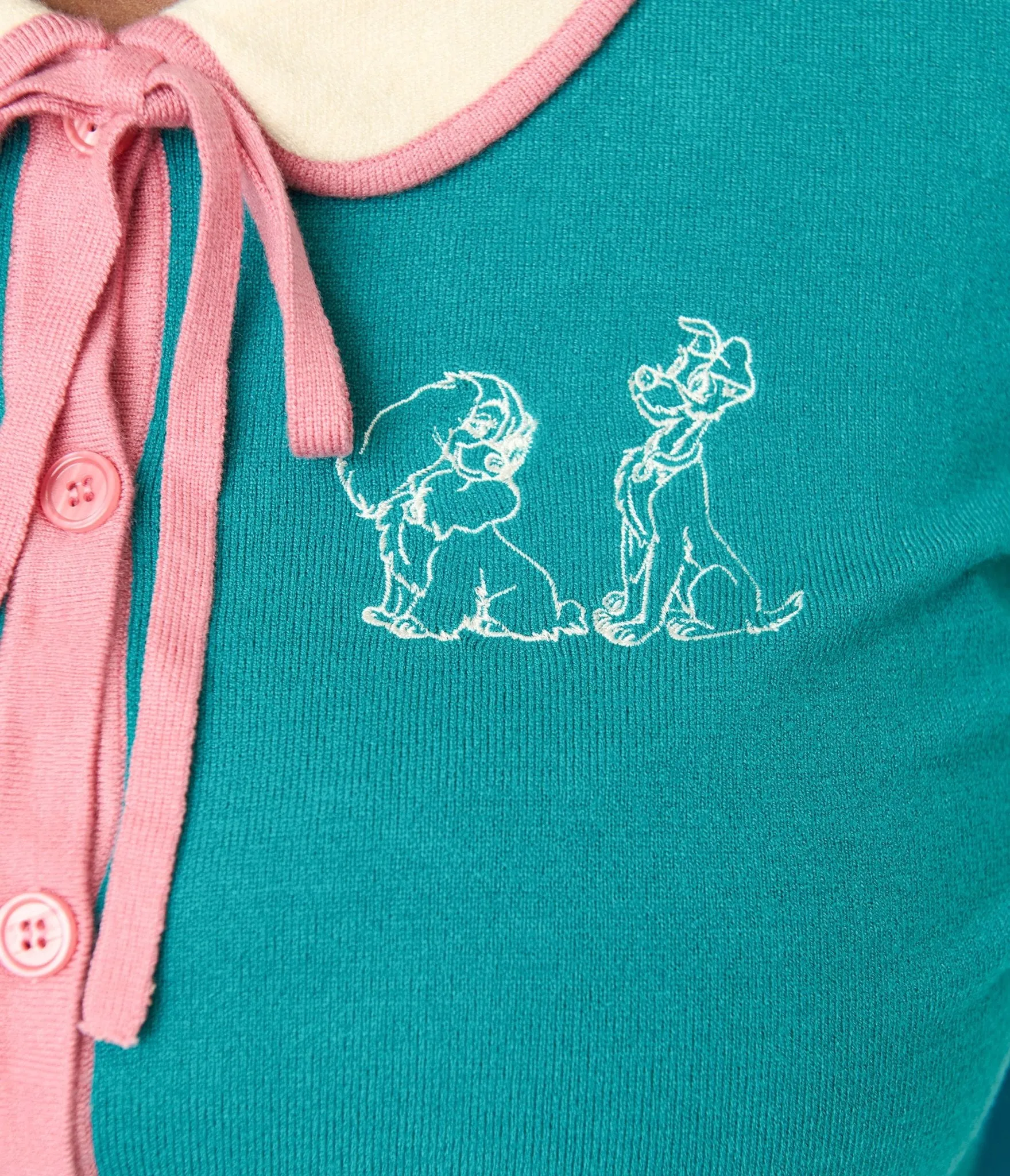Disney's The Lady & The Tramp Collection by Unique Vintage Plus Size Teal Embroidered Cardigan Easy Date Night