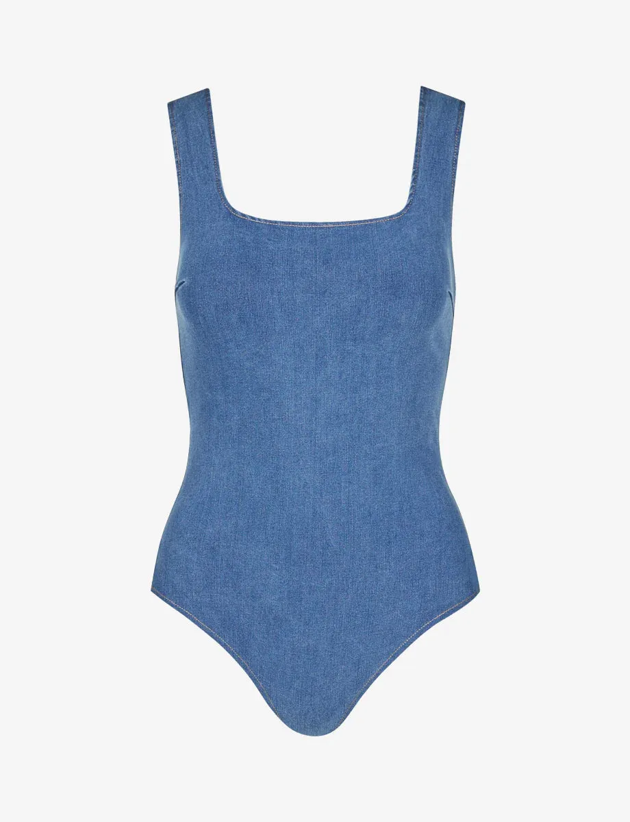 Do It All Denim Squareneck Bodysuit Summer Festival Tee