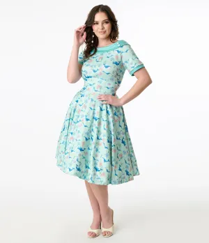Dolly & Dotty 1950s Baby Blue Whale Print Darlene Swing Dress Casual Everyday Look