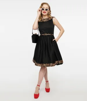 Dolly & Dotty 1950s Black & Leopard Cindy Swing Dress Casual Everyday Look