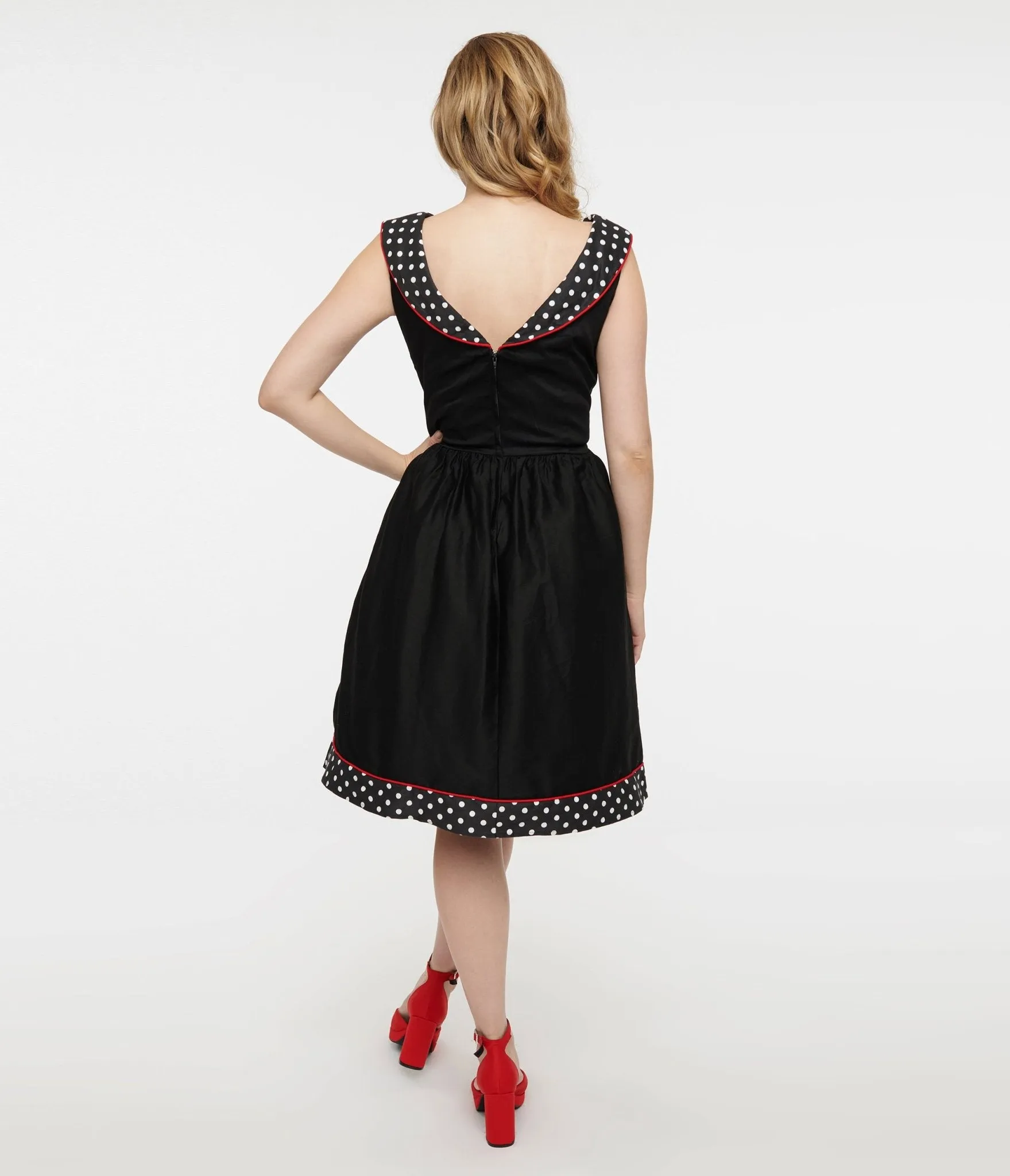 Dolly & Dotty 1950s Black & White Polka Dot Cindy Swing Dress Casual Everyday Look