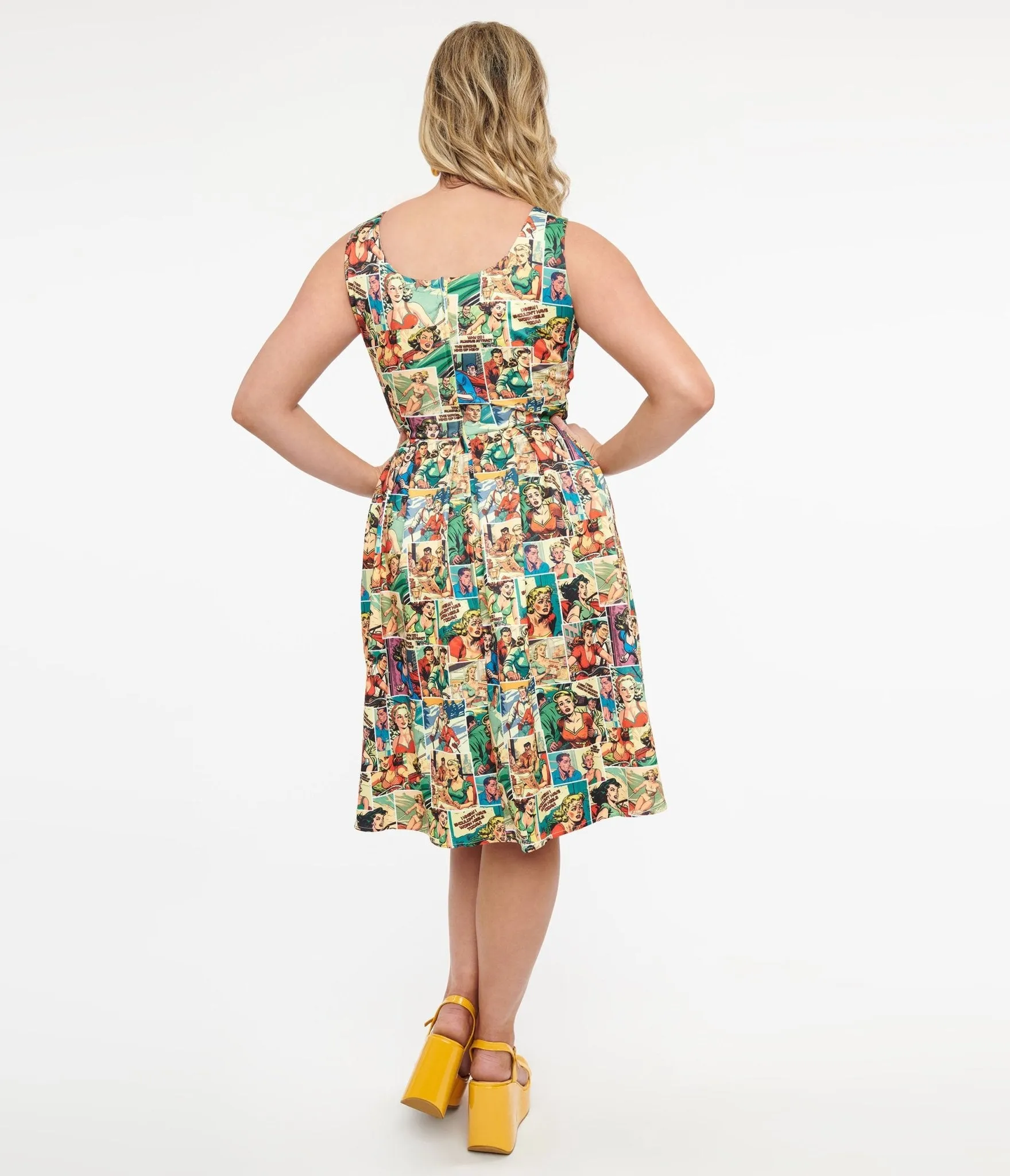 Dolly & Dotty 1950s Comic Book Print Amanda Swing Dress Casual Everyday Look
