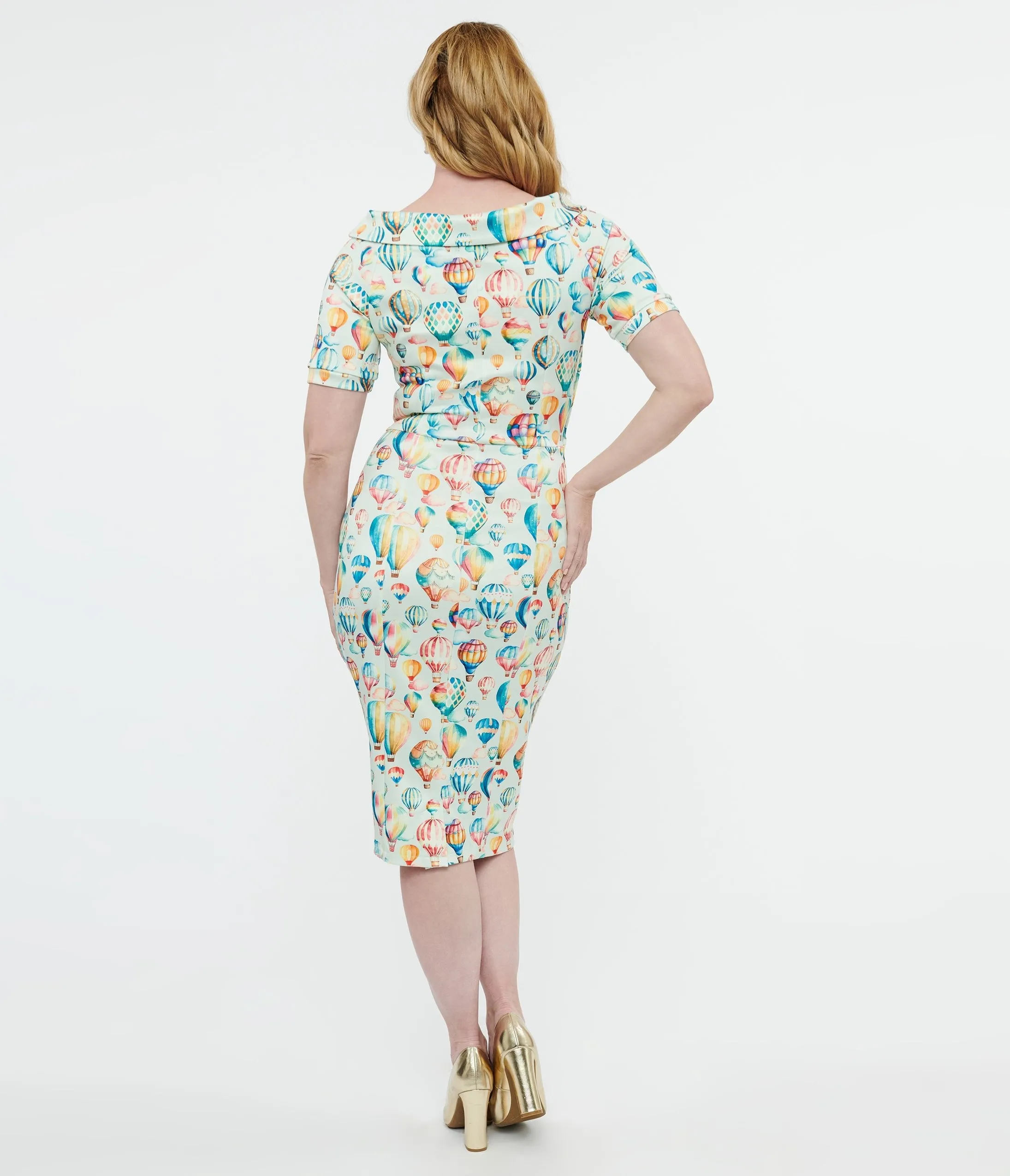 Dolly & Dotty 1950s Light Blue Hot Air Balloon Valerie Wiggle Dress Casual Everyday Look