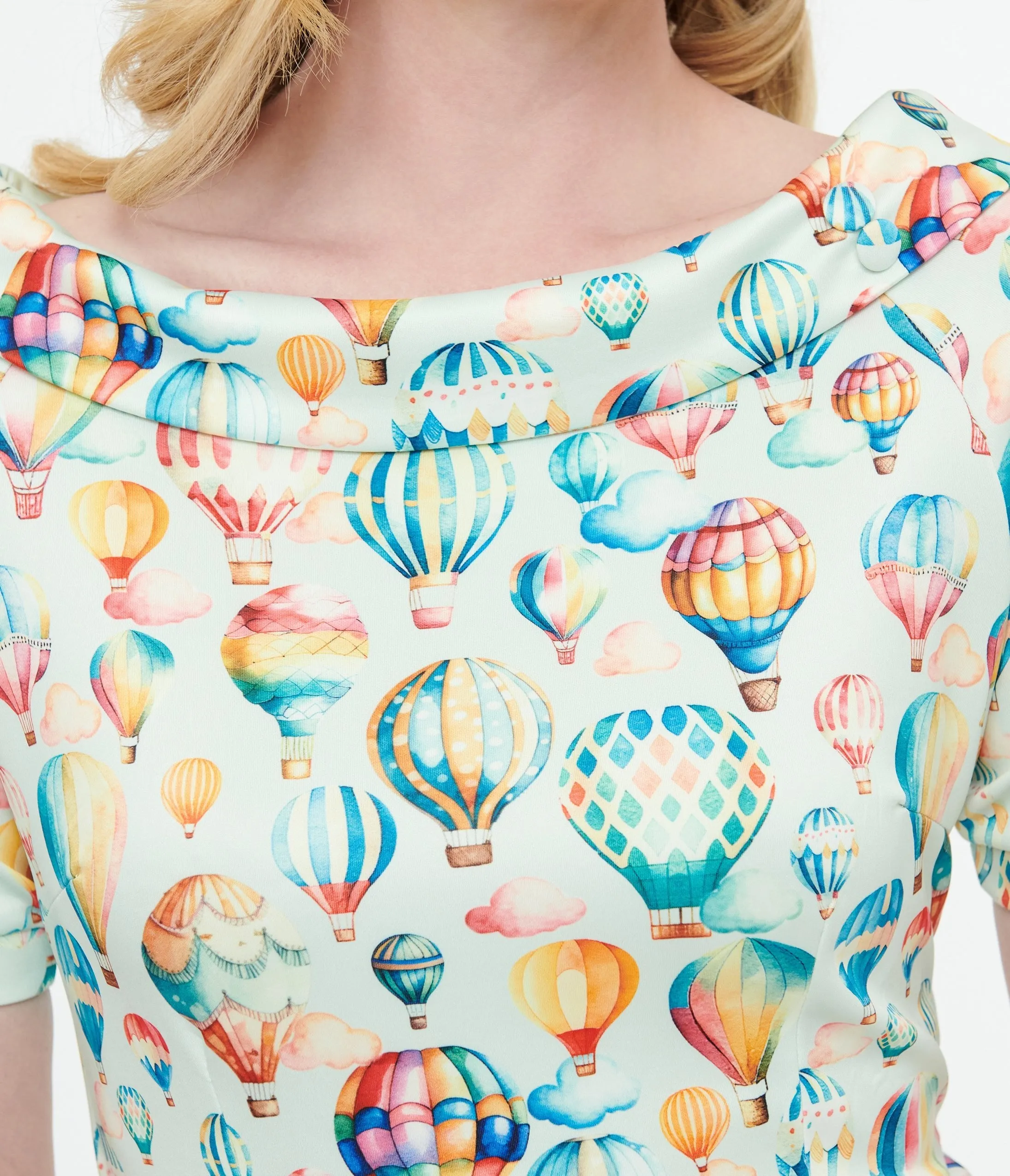 Dolly & Dotty 1950s Light Blue Hot Air Balloon Valerie Wiggle Dress Casual Everyday Look
