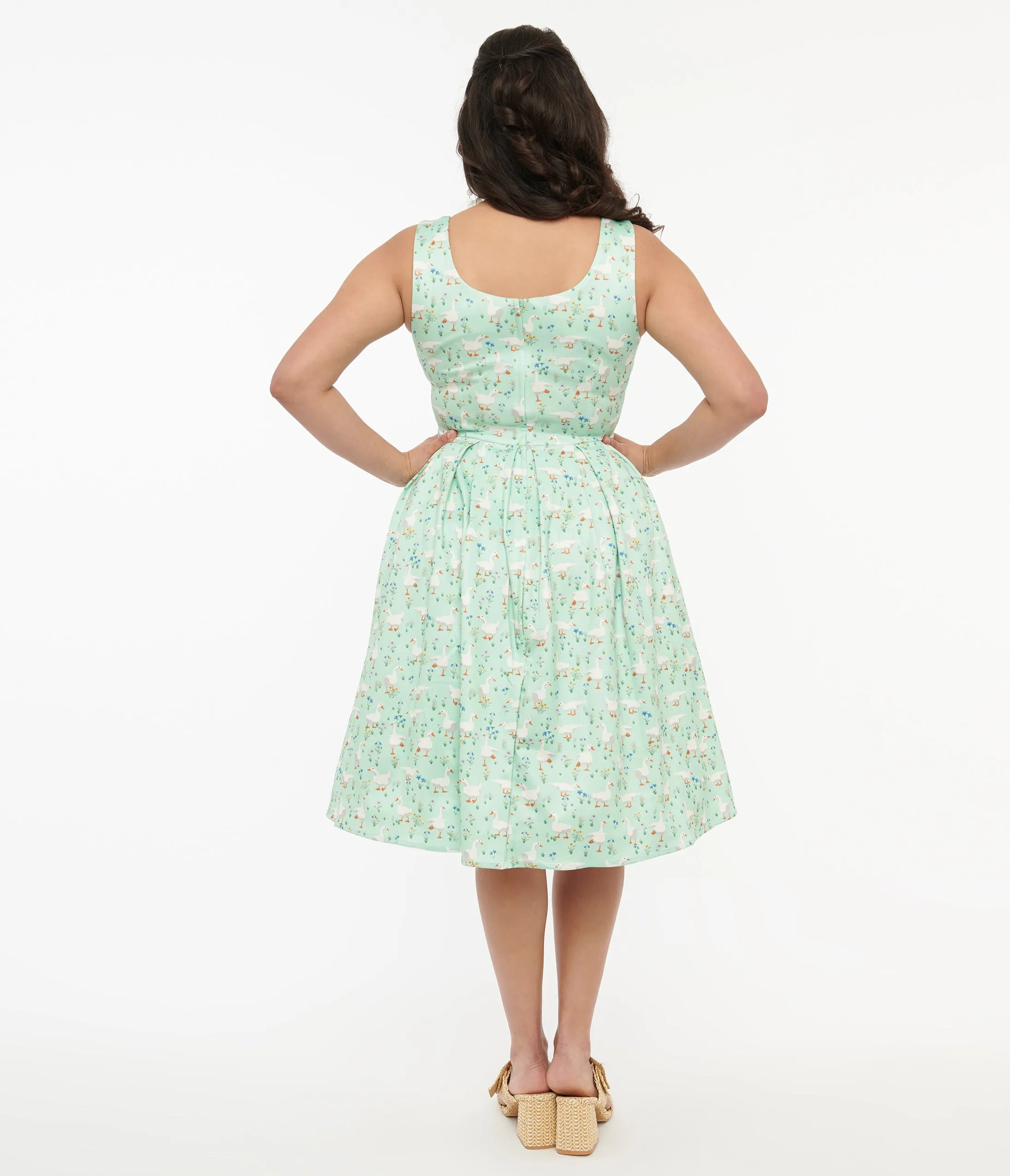 Dolly & Dotty 1950s Mint Green Duck Print Amanda Swing Dress Casual Everyday Look