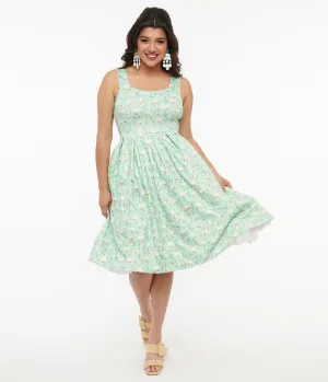 Dolly & Dotty 1950s Mint Green Duck Print Amanda Swing Dress Casual Everyday Look