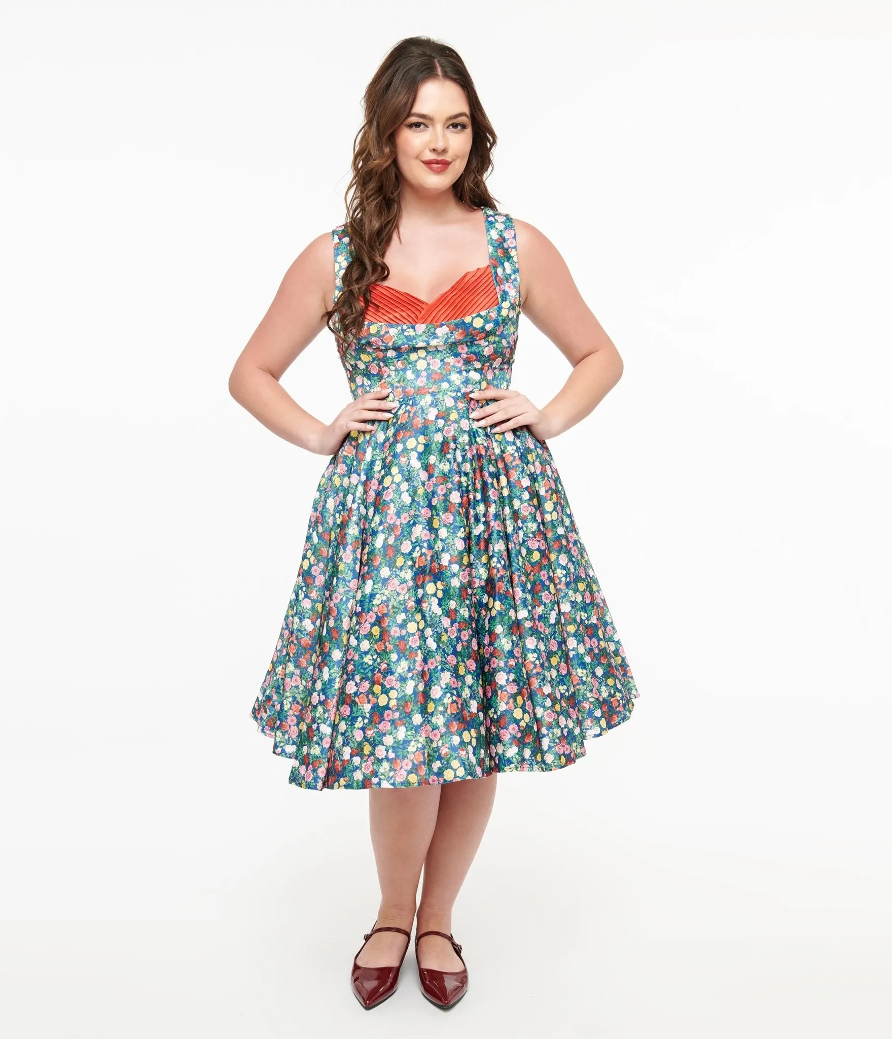 Dolly & Dotty 1950s Navy & Rose Print Grace Swing Dress Casual Everyday Look