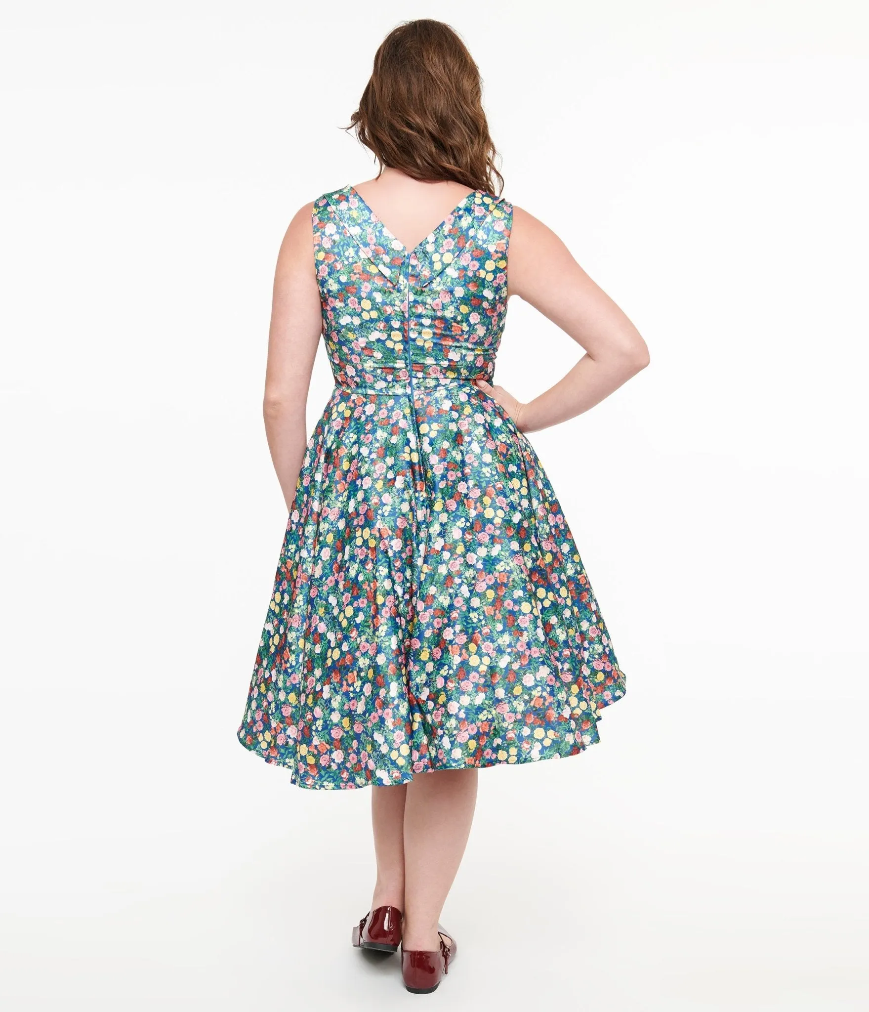Dolly & Dotty 1950s Navy & Rose Print Grace Swing Dress Casual Everyday Look