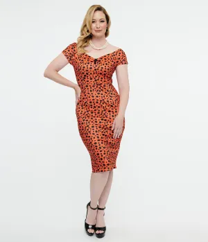 Dolly & Dotty 1950s Orange Cheetah Print Beryl Wiggle Dress Casual Everyday Look