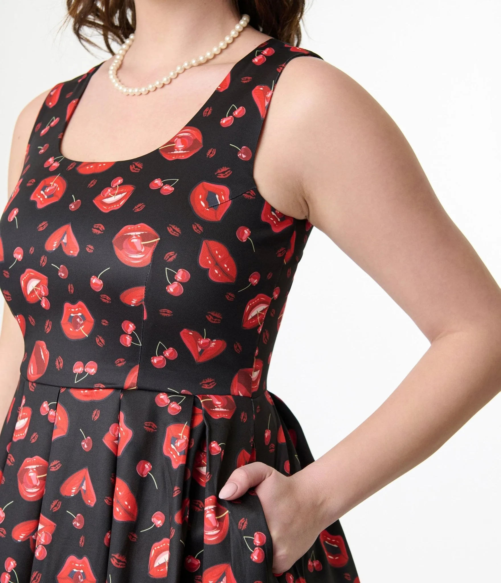 Dolly & Dotty 1950s Red Lip & Cherry Amanda Swing Dress Casual Everyday Look