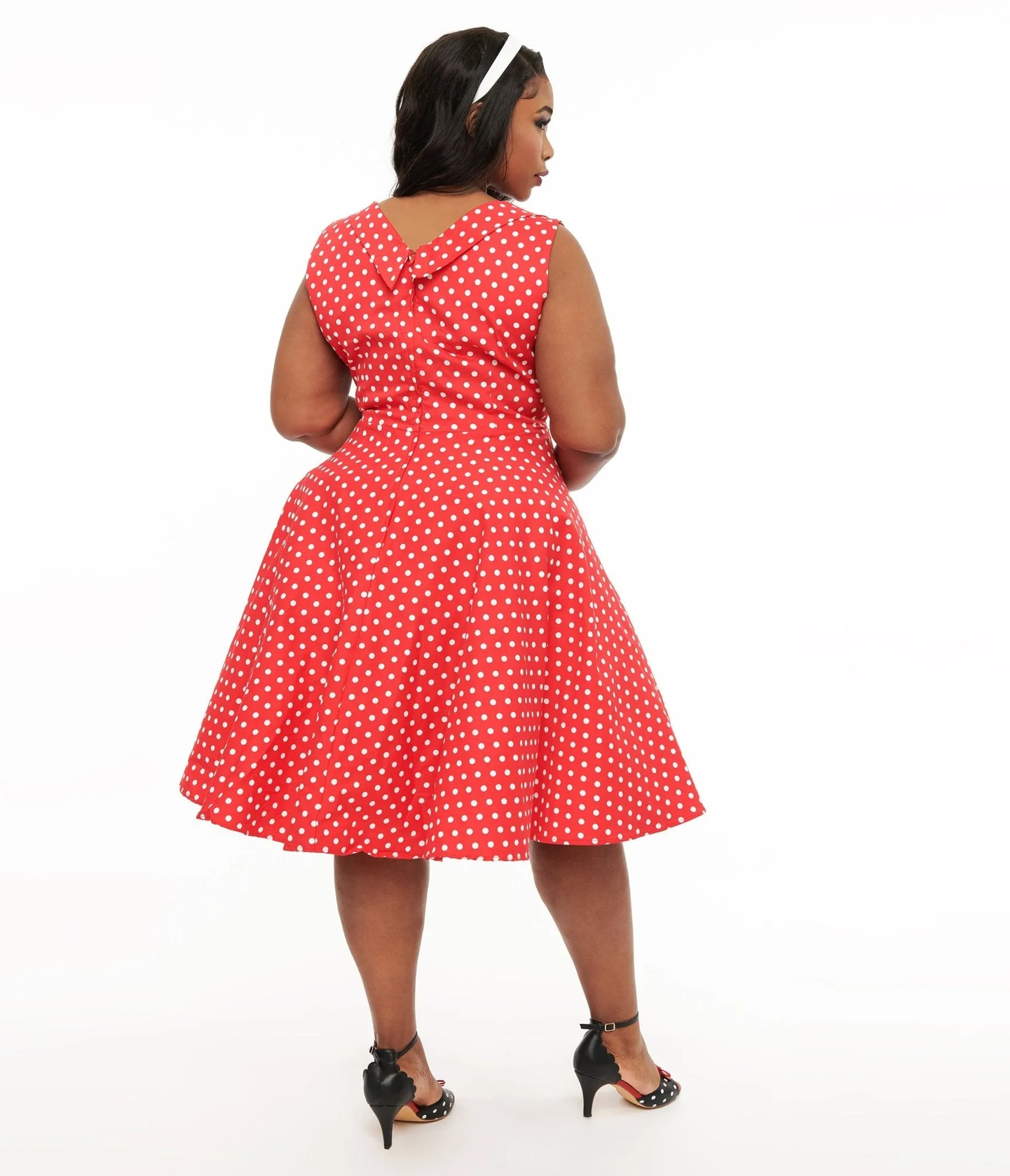 Dolly & Dotty 1950s Red Polka Dot Grace Swing Dress Casual Everyday Look