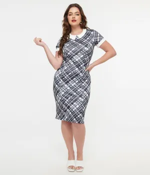 Dolly & Dotty 1950s White & Black Checkered Toni Wiggle Dress Casual Everyday Look