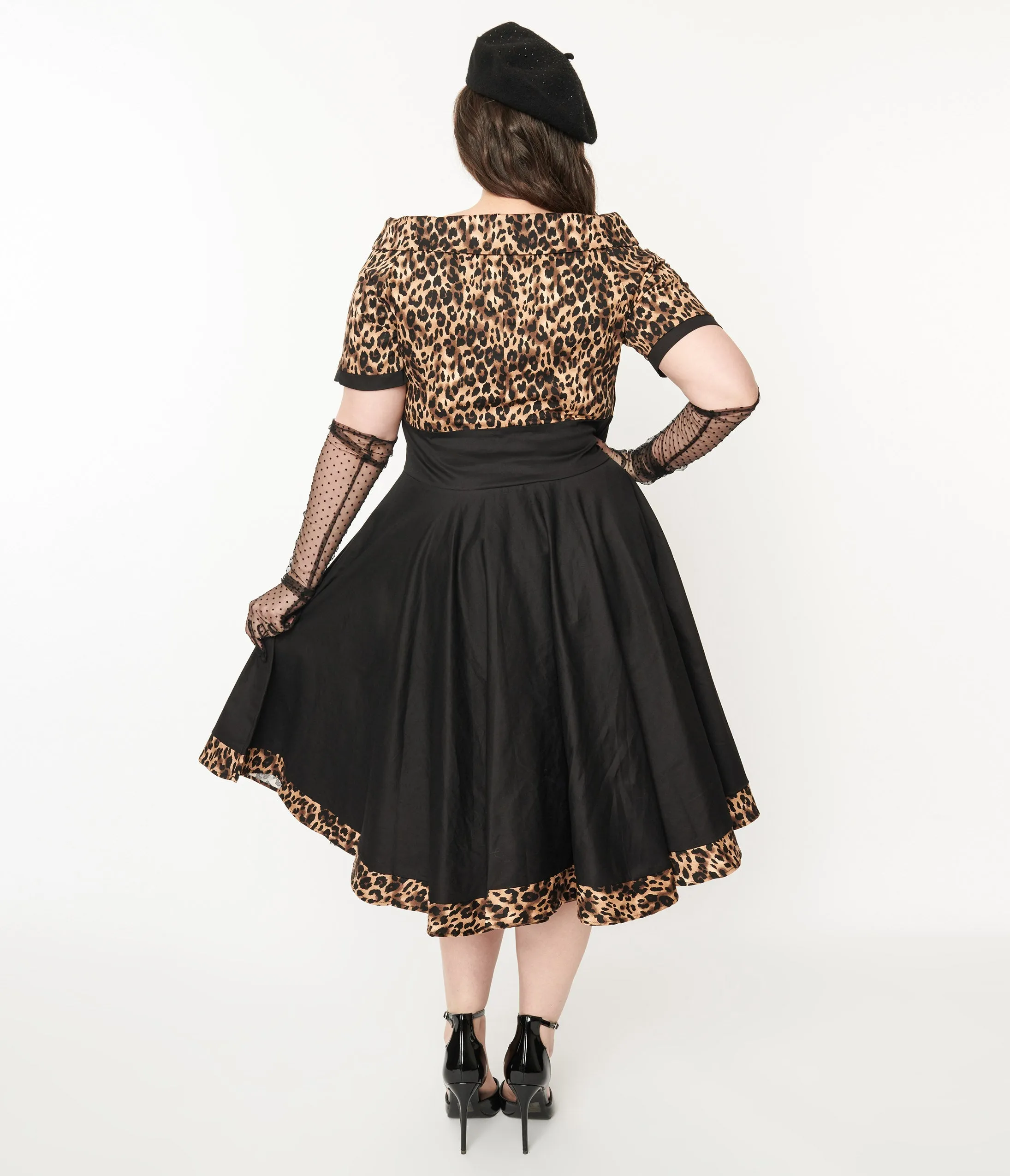 Dolly & Dotty Black & Leopard Print Darlene Swing Dress Casual Everyday Look